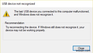 Windows 10에서 USB 장치 설명자 오류 수정