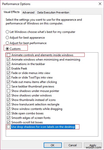 Windows 10에서 바탕 화면 아이콘의 그림자를 비활성화합니다. 