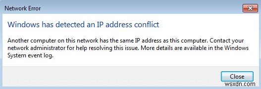 Windows에서 IP 주소 충돌을 감지한 수정 