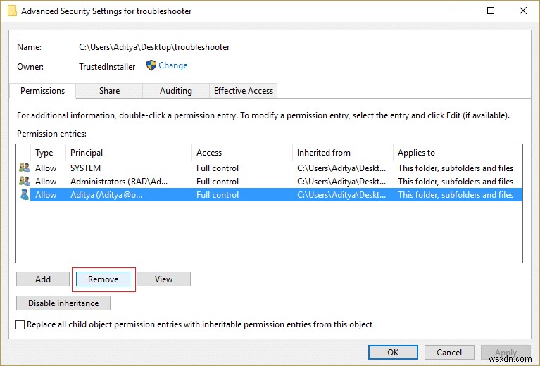 Windows 10에서 TrustedInstaller를 파일 소유자로 복원 