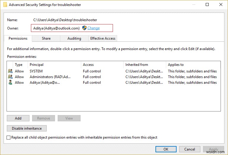 Windows 10에서 TrustedInstaller를 파일 소유자로 복원 