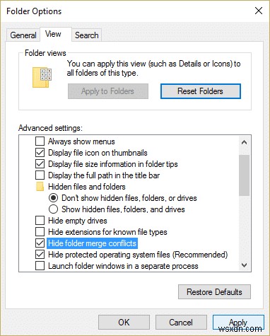 Windows 10에서 폴더 병합 충돌 표시 또는 숨기기 
