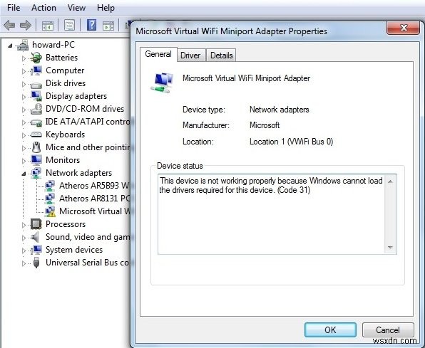Microsoft Virtual Wifi Miniport 어댑터 드라이버 문제 [해결됨] 