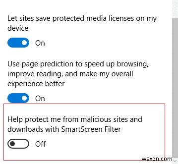 Windows 10에서 SmartScreen 필터 비활성화 