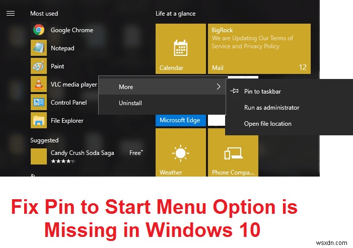 Windows 10에서 시작 메뉴 옵션에 고정이 없습니다. [해결됨] 