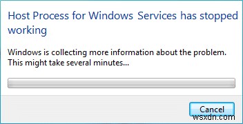 Windows 서비스용 호스트 프로세스 수정이 작동을 멈췄습니다. 