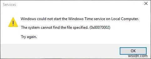 Windows 시간 서비스가 자동으로 시작되지 않는 문제 수정 