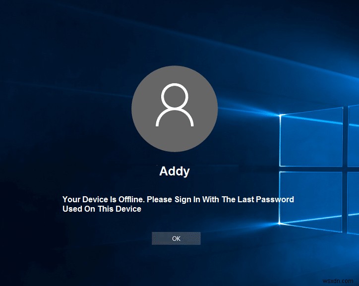 장치가 오프라인 상태입니다. 이 장치에서 마지막으로 사용한 암호로 로그인하십시오 