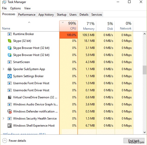 RuntimeBroker.exe에 의한 높은 CPU 사용량 수정 