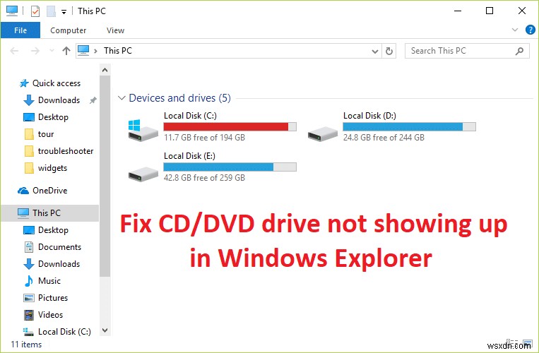 Windows 탐색기에 CD/DVD 드라이브가 표시되지 않는 문제 수정 