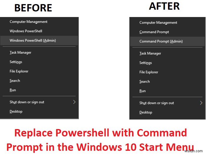 Windows 10 시작 메뉴에서 Powershell을 명령 프롬프트로 교체