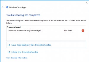 Windows Store 캐시가 손상되었을 수 있는 오류 수정 