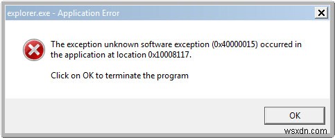응용 프로그램에서 발생한 예외 알 수 없는 소프트웨어 예외(0x40000015) 수정 
