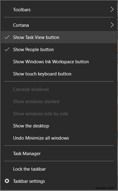 Windows 10에서 작업 보기 버튼 비활성화 