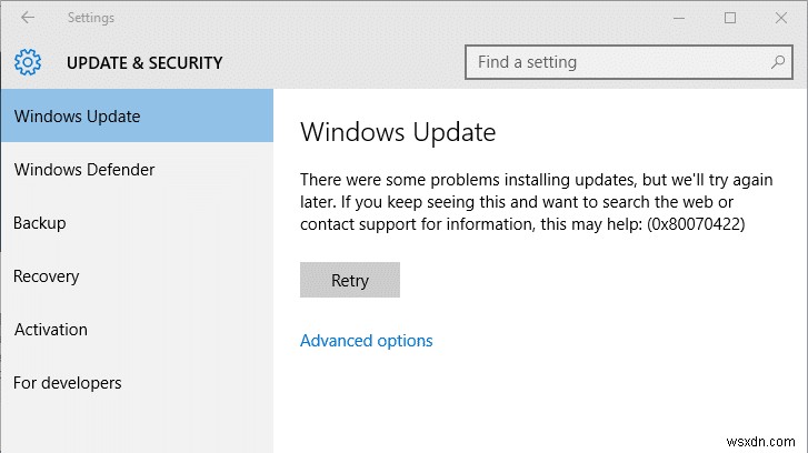 Windows 10 업데이트 오류 0x80070422 수정 