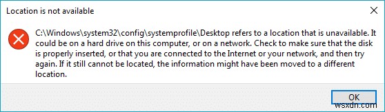 Fix Desktop은 사용할 수 없는 위치를 나타냅니다. 
