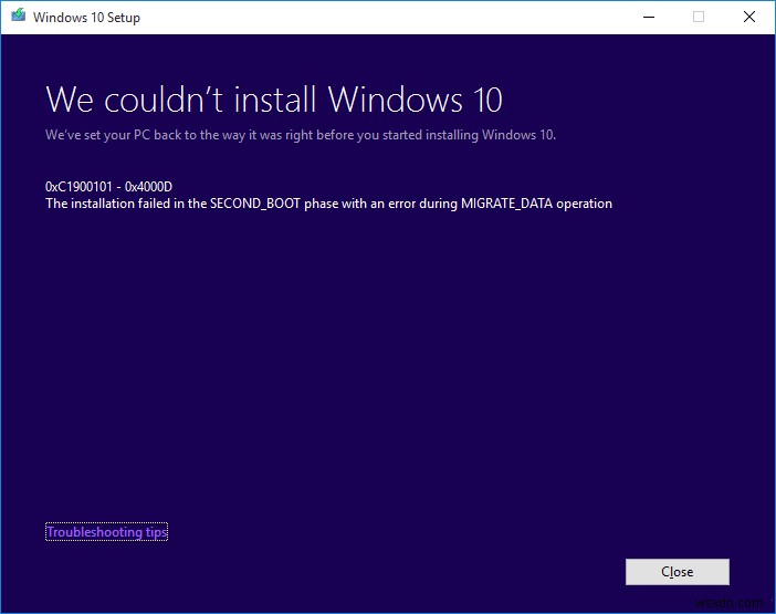 오류 C1900101-4000D와 함께 Windows 10 설치 실패 수정 