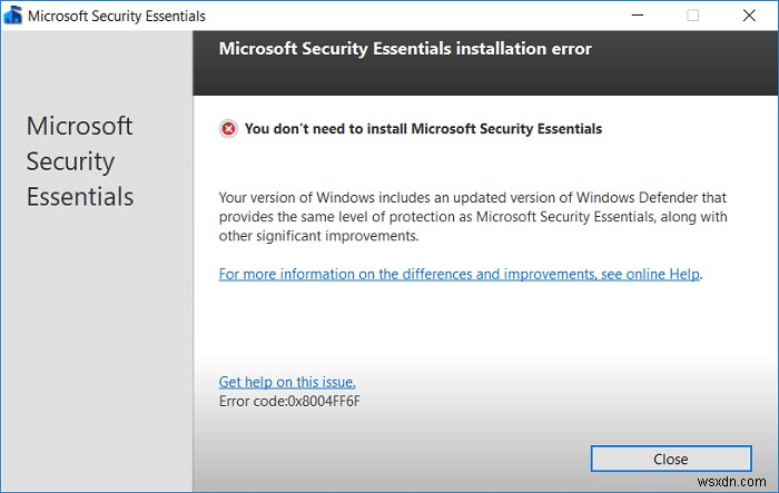 Windows 10에서 Microsoft Security Essentials 제거 