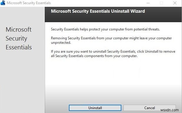 Windows 10에서 Microsoft Security Essentials 제거 