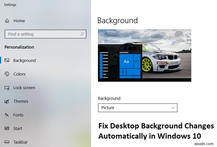Windows 10에서 바탕 화면 배경 변경 자동 수정 