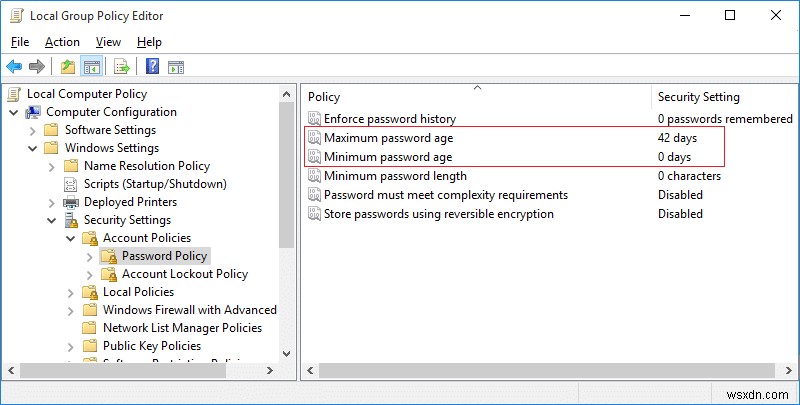 Windows 10에서 최대 및 최소 비밀번호 사용 기간 변경