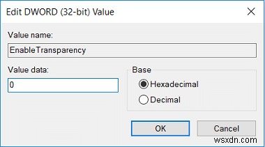 Windows 10에서 투명도 효과 활성화 또는 비활성화