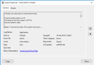 Windows 10에서 ChkDsk 검사 결과를 이벤트 뷰어 로그로 확인하는 방법