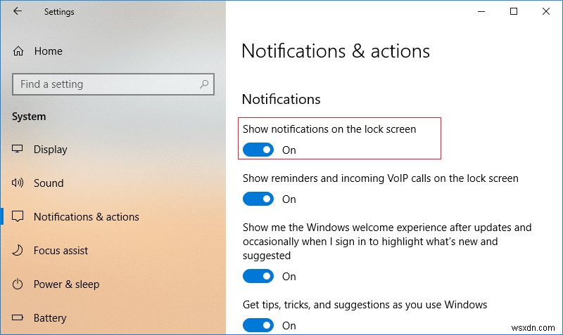 Windows 10의 잠금 화면에서 앱 알림 활성화 또는 비활성화