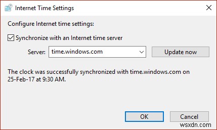 인터넷 시간 서버와 Windows 10 시계 동기화 