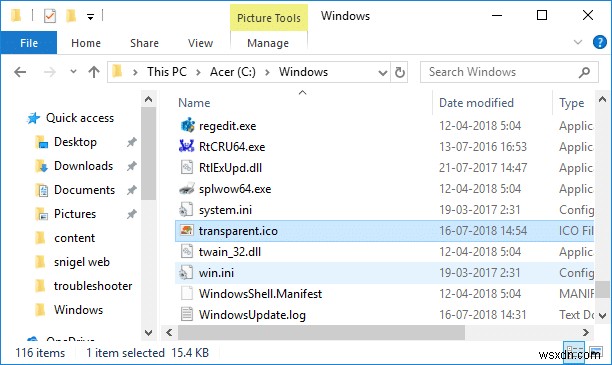 Windows 10의 압축 파일 및 폴더에서 파란색 화살표 아이콘 제거 