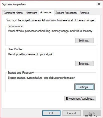 Windows 10에서 시스템 오류 시 자동 재시작 비활성화
