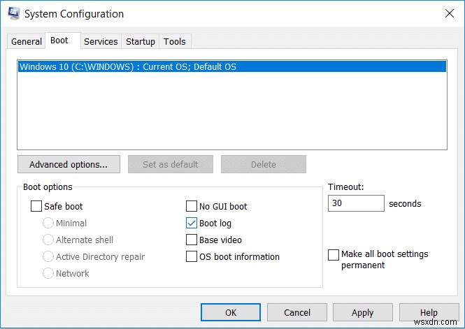 Windows 10에서 부팅 로그 활성화 또는 비활성화 