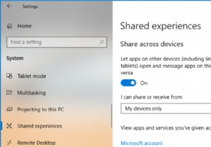 Windows 10에서 공유 경험 기능 활성화 또는 비활성화 