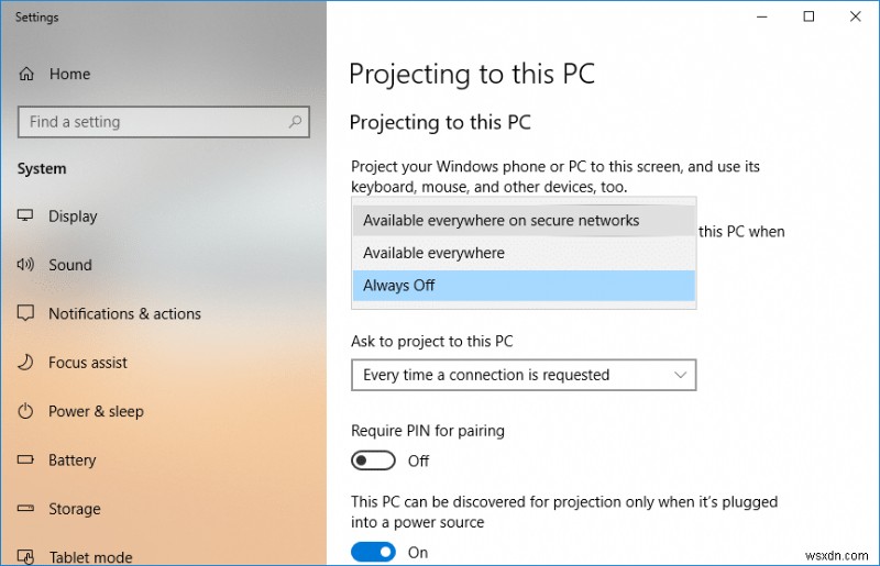Windows 10에서 Miracast를 사용하여 무선 디스플레이에 연결 