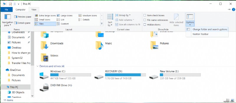 Windows 10에서 압축 또는 암호화된 파일 이름을 컬러로 표시 