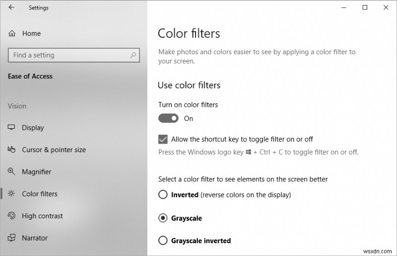 Windows 10에서 색상 필터 활성화 또는 비활성화 