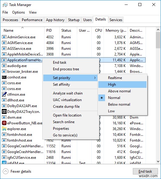 Windows 10에서 CPU 프로세스 우선 순위를 변경하는 방법