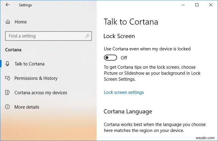 Windows 10 잠금 화면에서 Cortana 활성화 또는 비활성화