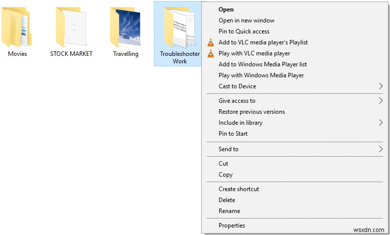 Windows 10의 상황에 맞는 메뉴에서 폴더에 복사 추가 및 폴더로 이동 