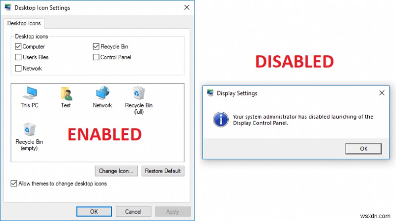 Windows 10에서 사용자가 바탕 화면 아이콘을 변경하지 못하도록 방지