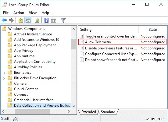 Windows 10에서 진단 및 사용 데이터 설정 변경 