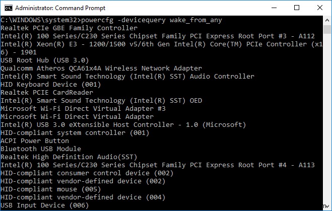 Windows 10에서 장치가 컴퓨터를 깨우도록 허용 또는 방지 