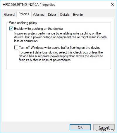 Windows 10에서 디스크 쓰기 캐싱 활성화 또는 비활성화
