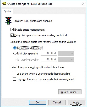Windows 10에서 디스크 할당량 제한 및 경고 수준을 설정하는 방법 