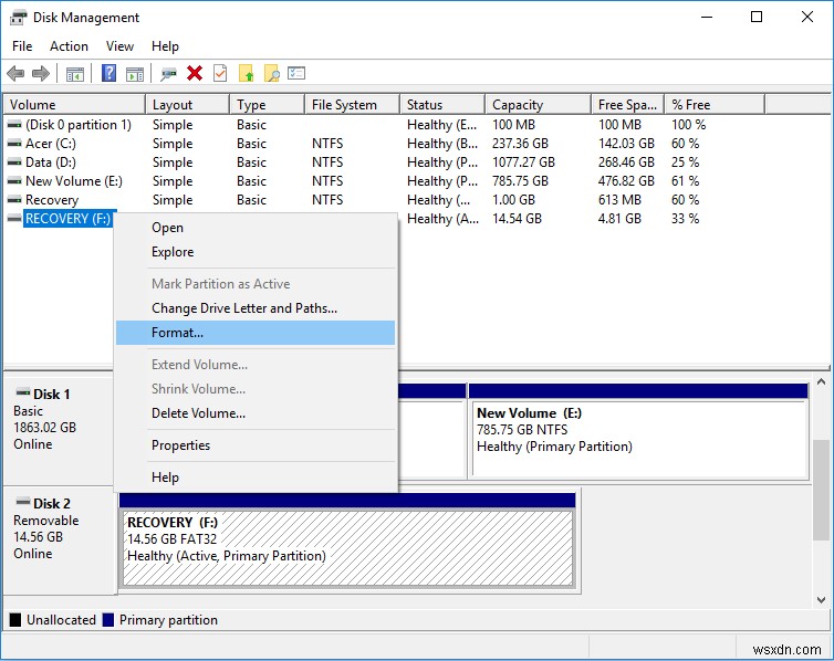 Windows 10에서 디스크 또는 드라이브를 포맷하는 방법