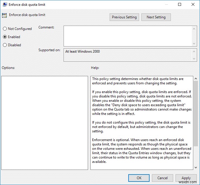 Windows 10에서 디스크 할당량 제한 적용 활성화 또는 비활성화 