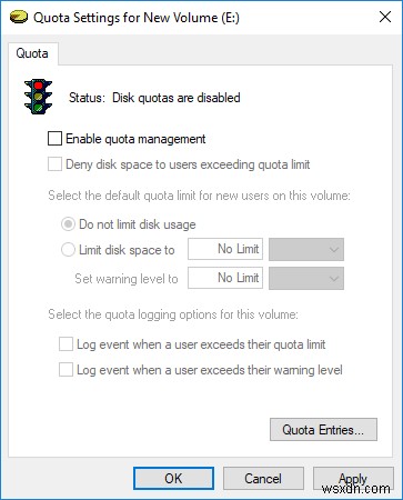 Windows 10에서 디스크 할당량 활성화 또는 비활성화 