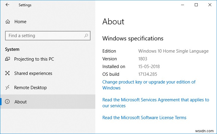 사용 중인 Windows 10 버전 확인