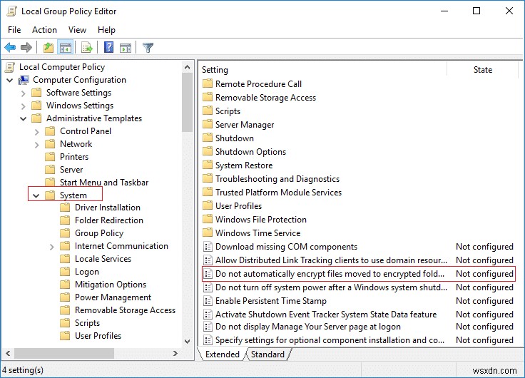 Windows 10에서 암호화된 폴더로 이동된 파일을 자동으로 암호화하지 않음 