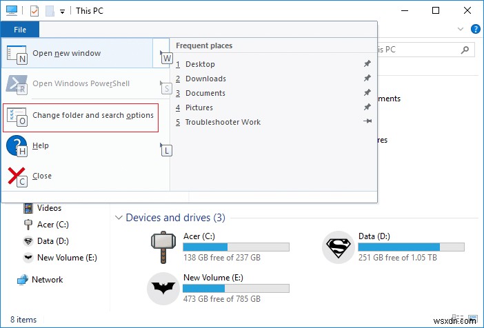 Windows 10에서 폴더 옵션을 여는 방법 